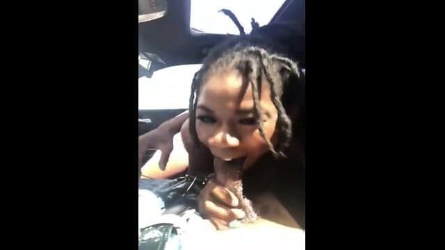 Sexy Petite Chocolate Slimmie Blesses A Brotha With A Sloppy Car Blowjob